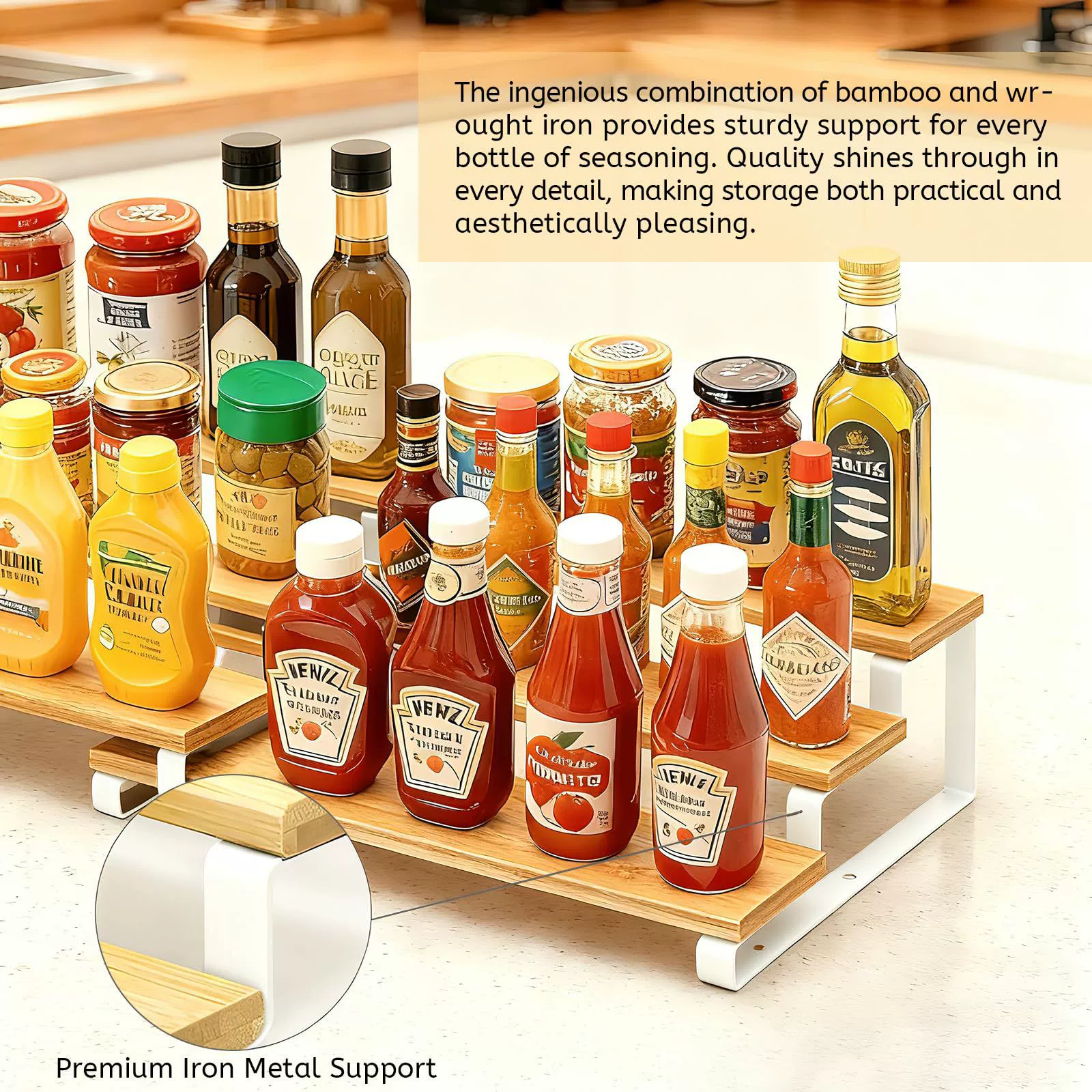 Display Rack Spice Rack Multi-tier Desktop Bamboo — jewelry box wholesale pick on JewelKeep